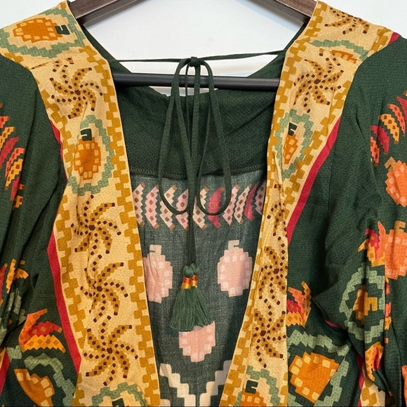 Farm Rio pineapple printed tunic dress tie back tassel - Picture 3 of 13